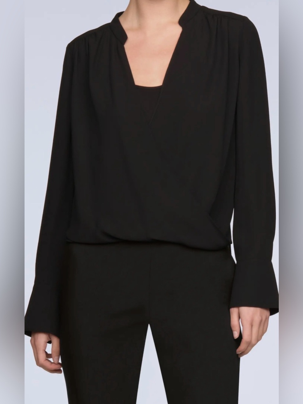 BCBGMaxAzria Black V-Neck Draped Top